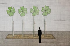 Entre tréboles de cuatro hojas. Grabado figurativo, Surrealismo simbólico, Arte polaco