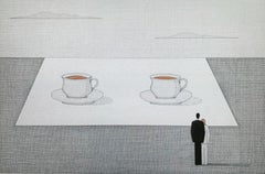 Ceremony of tea drinking. Figurative print, Symbolic Surrealism, Polish art