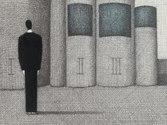Tagebücher. Figurative Druck, Symbolischer Surrealismus, Grau und Blau, Polnische Kunst