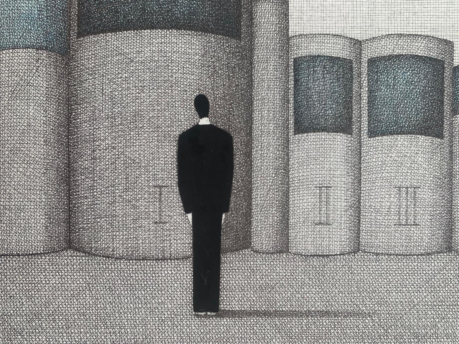 Diari. Stampa figurativa, Surrealismo simbolico, Grigio e blu, Arte polacca - Print Contemporaneo di Joanna Wiszniewska-Domanska