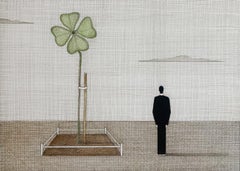 Landschaft mit einem vierblättrigen Kleeblatt – Druck, symbolisches Surrealismus, polnische Kunst
