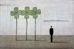 Landscape with four-leaf clover - Figurative print, Surrealism, Minimalism