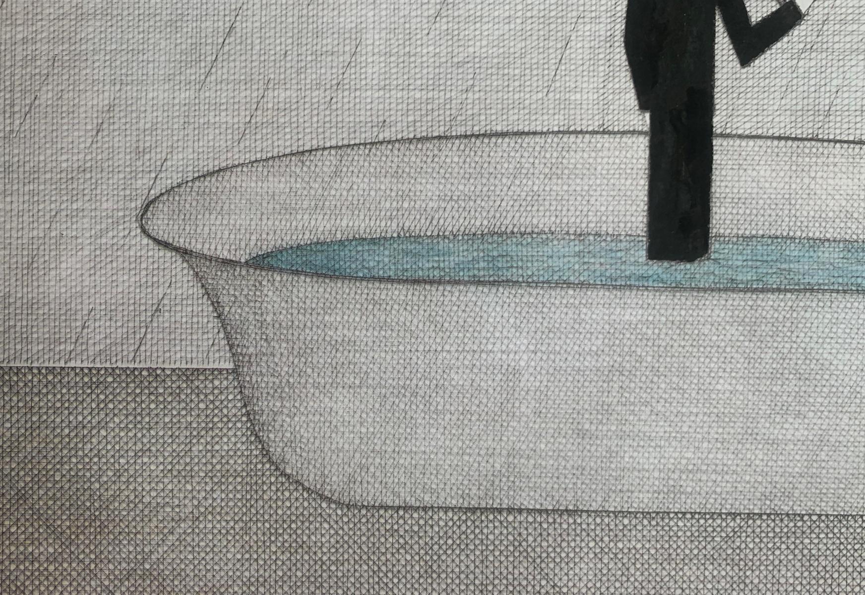 Uomo sotto la pioggia. Stampa figurativa, Surrealismo simbolico, Arte polacca - Print Contemporaneo di Joanna Wiszniewska-Domanska