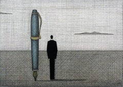 Man with a pen - Figurative print, Surrealism, Minimalism