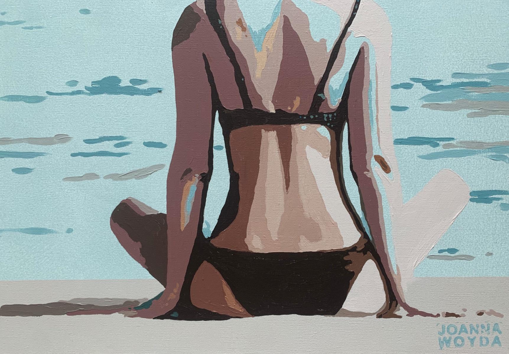 Una baby sitter. Pittura acrilica figurativa, Minimalismo, Pop art, Arte polacca - Figurative Painting Blu di Joanna Woyda