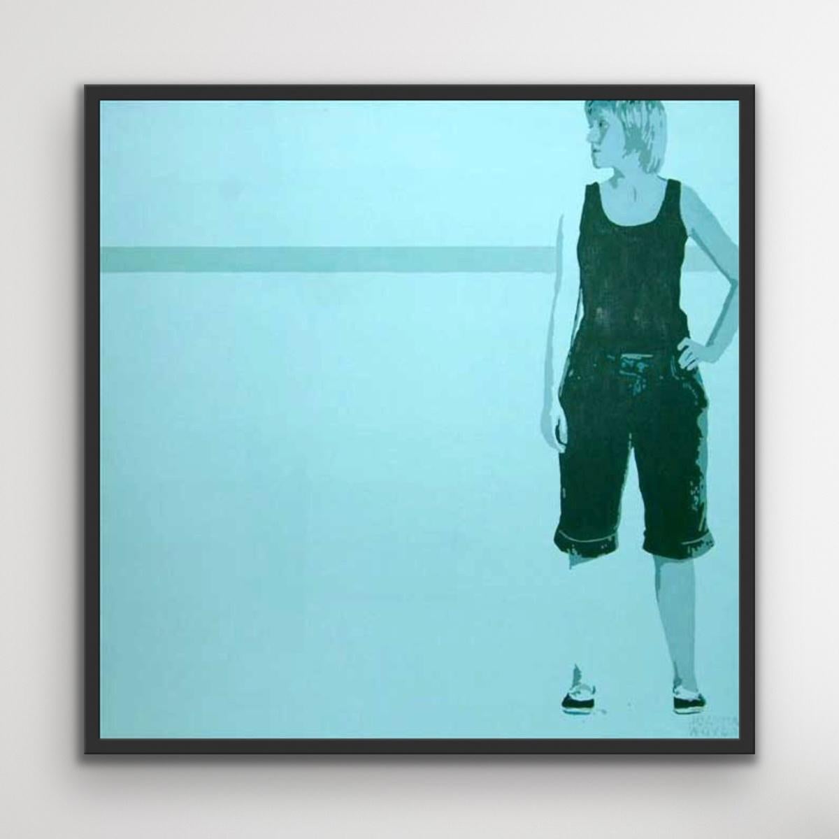 Figuratives Acrylgemälde eines stehenden Mädchens, Minimalismus, Pop Art (Pop-Art), Painting, von Joanna Woyda