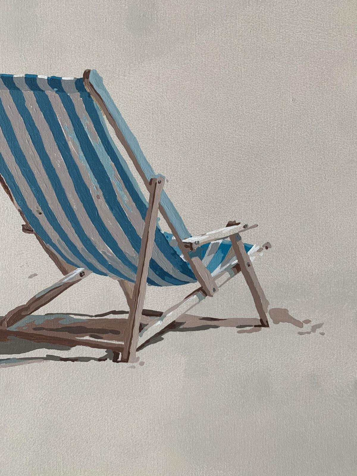 Una tumbona. Pintura acrílica figurativa, Minimalismo, Arte pop, Arte polaco - Landscape Painting Gris de Joanna Woyda