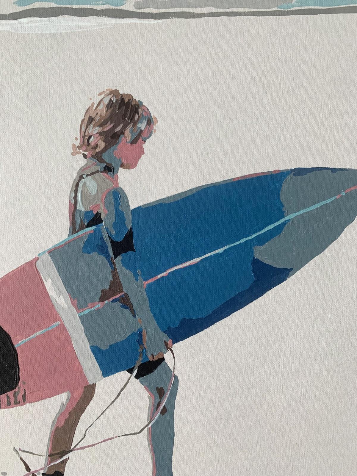 Una tabla de surf. Pintura acrílica figurativa, Minimalismo, Arte pop, Arte polaco - Portrait Painting Gris de Joanna Woyda
