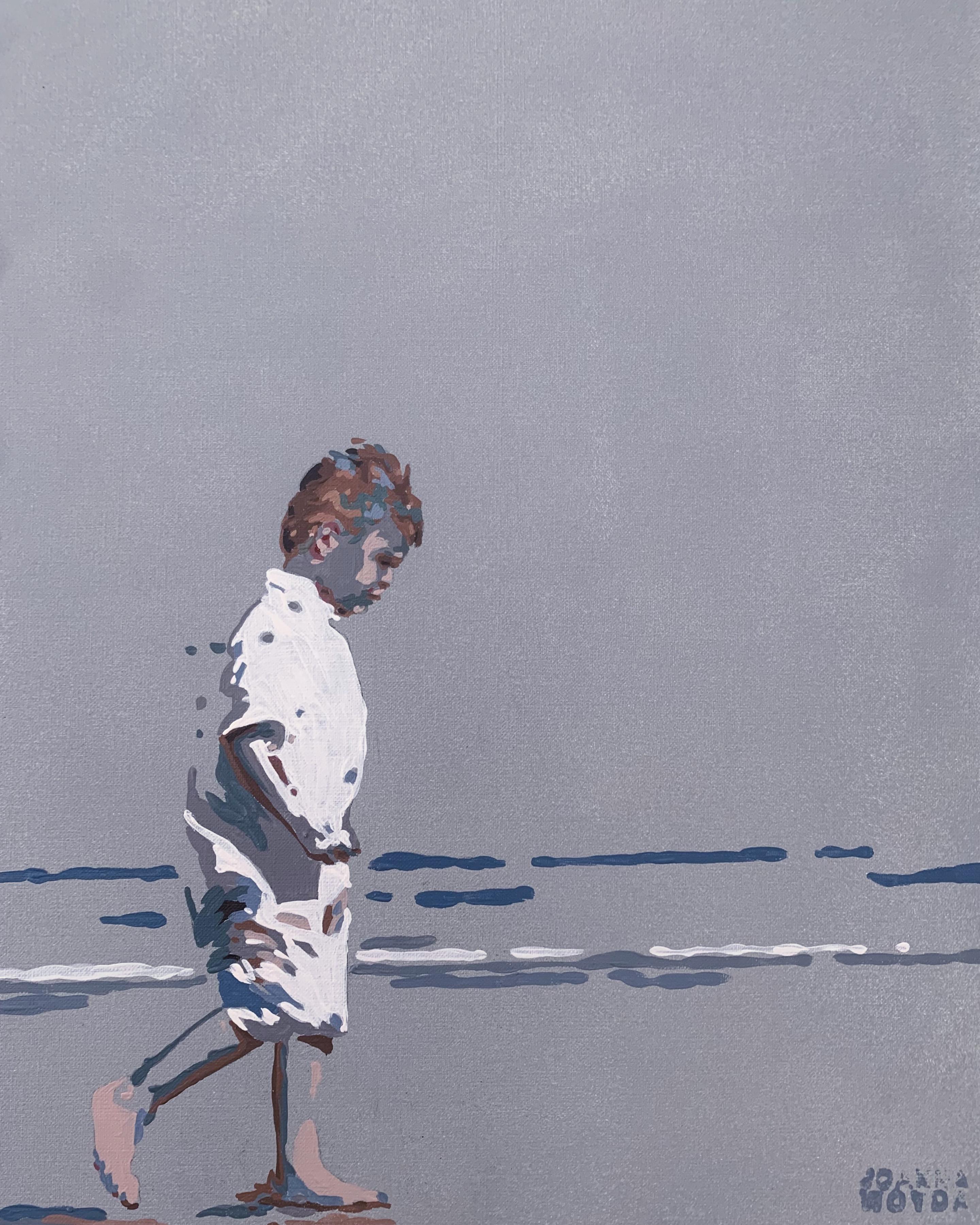Un paseo. Pintura acrílica figurativa, Minimalismo, Arte pop, Arte polaco - Figurative Painting Azul de Joanna Woyda
