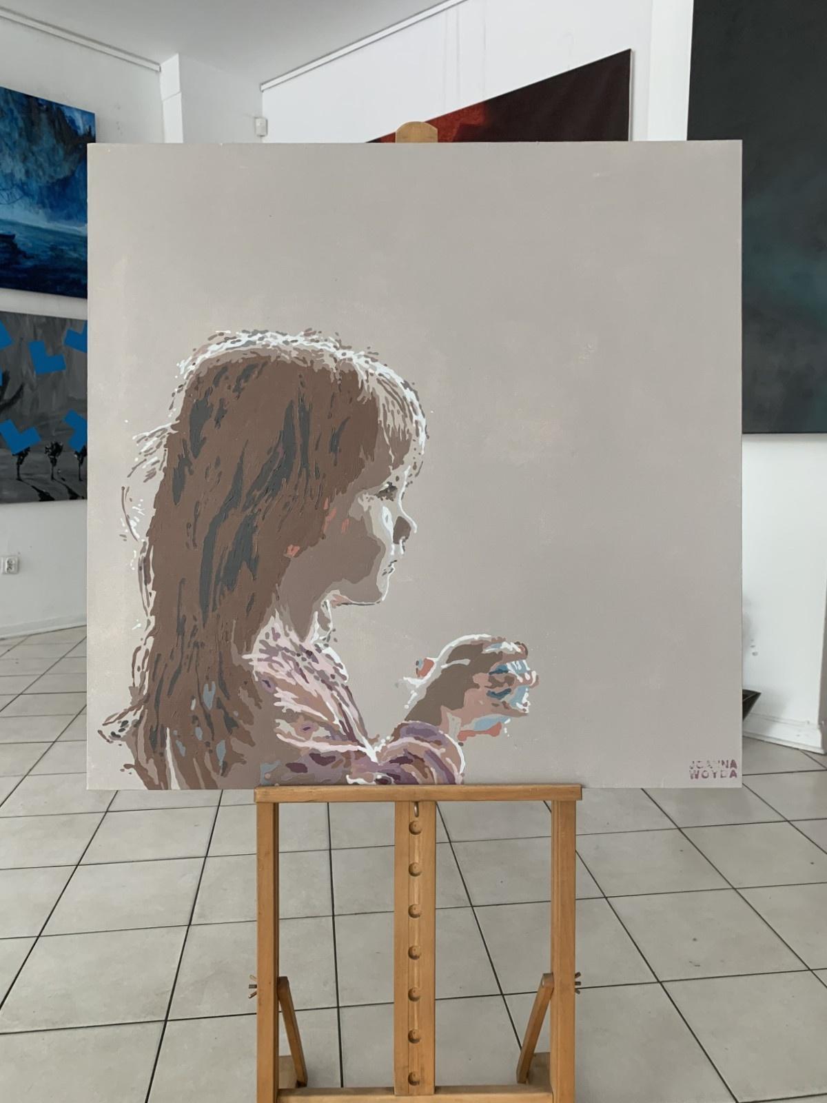 Playa- Una chica. Pintura acrílica figurativa, Minimalismo, Arte pop, Arte polaco - Painting de Joanna Woyda
