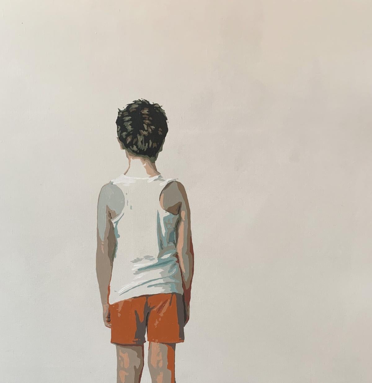 Spiaggia - Un orizzonte. Pittura acrilica figurativa, Minimalismo, Pop art, Arte polacca - Figurative Painting Grigio di Joanna Woyda