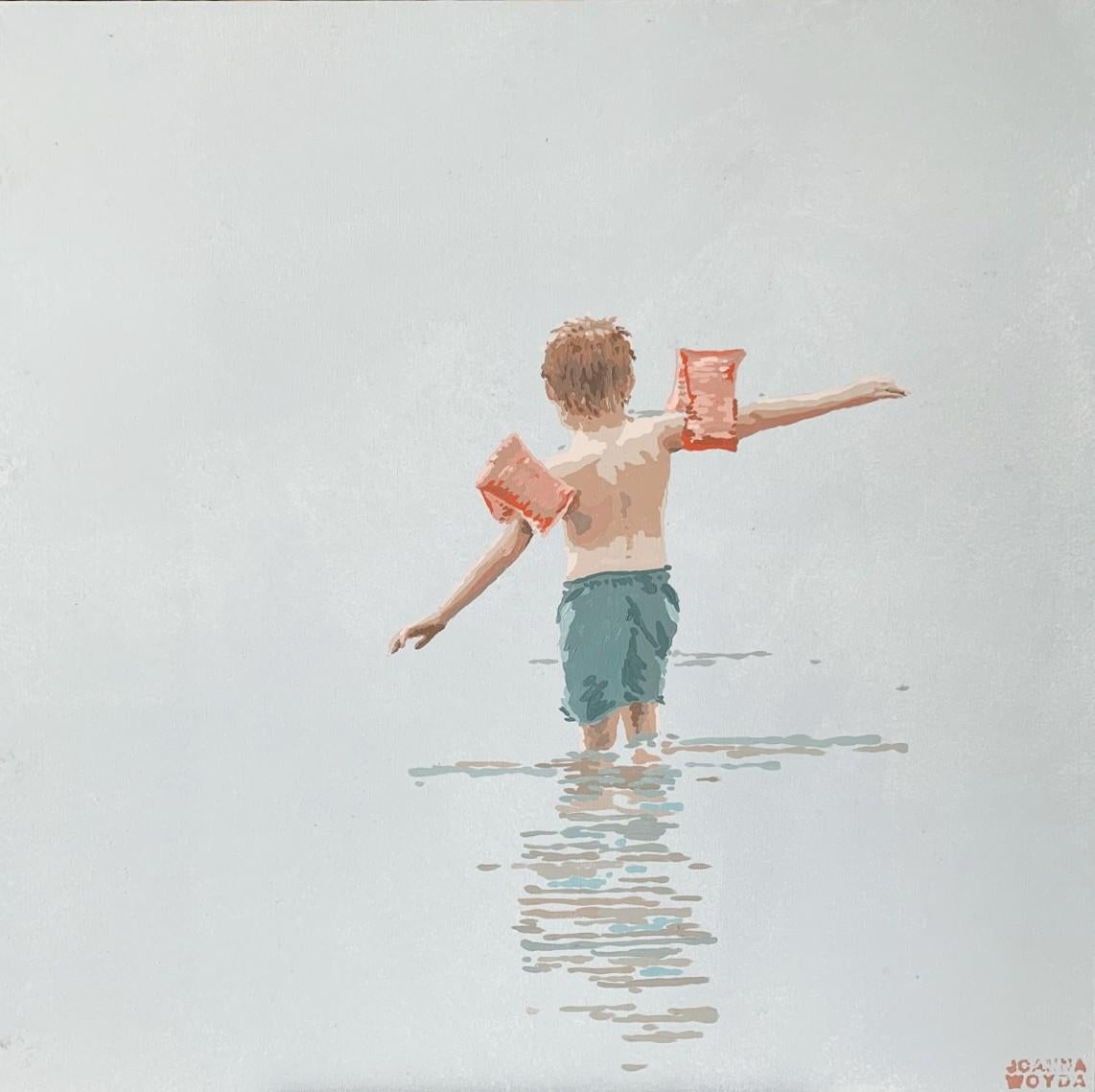 Joanna Woyda Portrait Painting - Beach. A sleeve - Figurative Acrylic Painting, Minimalism, Pop art