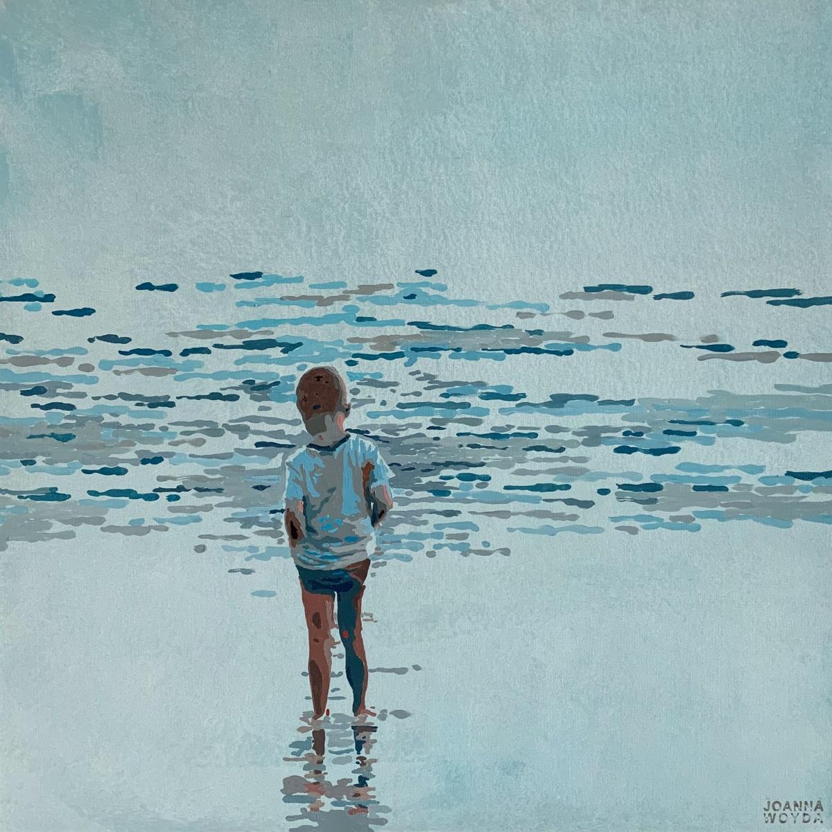 Beach. Boy and waves - Figurative Acrylic Painting, Minimalism, Pop art