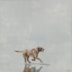 Strand. Hund mit einem Ball - Figurative Acrylmalerei Minimalismus Pop Art:: Tier