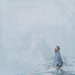 Used Beach. Girl with a bucket - Figurative Acrylic Painting, Minimalism, Pop art