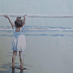 Beach. On tiptoes. Figurative Acrylic Painting, Minimalism, Pop art, Polish art