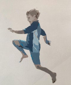 Beach- Running. Figurative Acrylic Painting, Minimalism, Pop art, Polish art