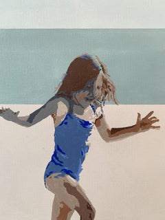 Beach- Running. Figurative Acrylic Painting, Minimalism, Pop art, Polish art