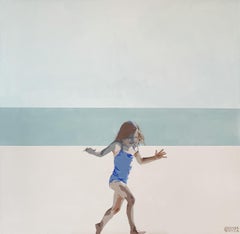Beach- Running. Figurative Acrylic Painting, Minimalism, Pop art, Polish art