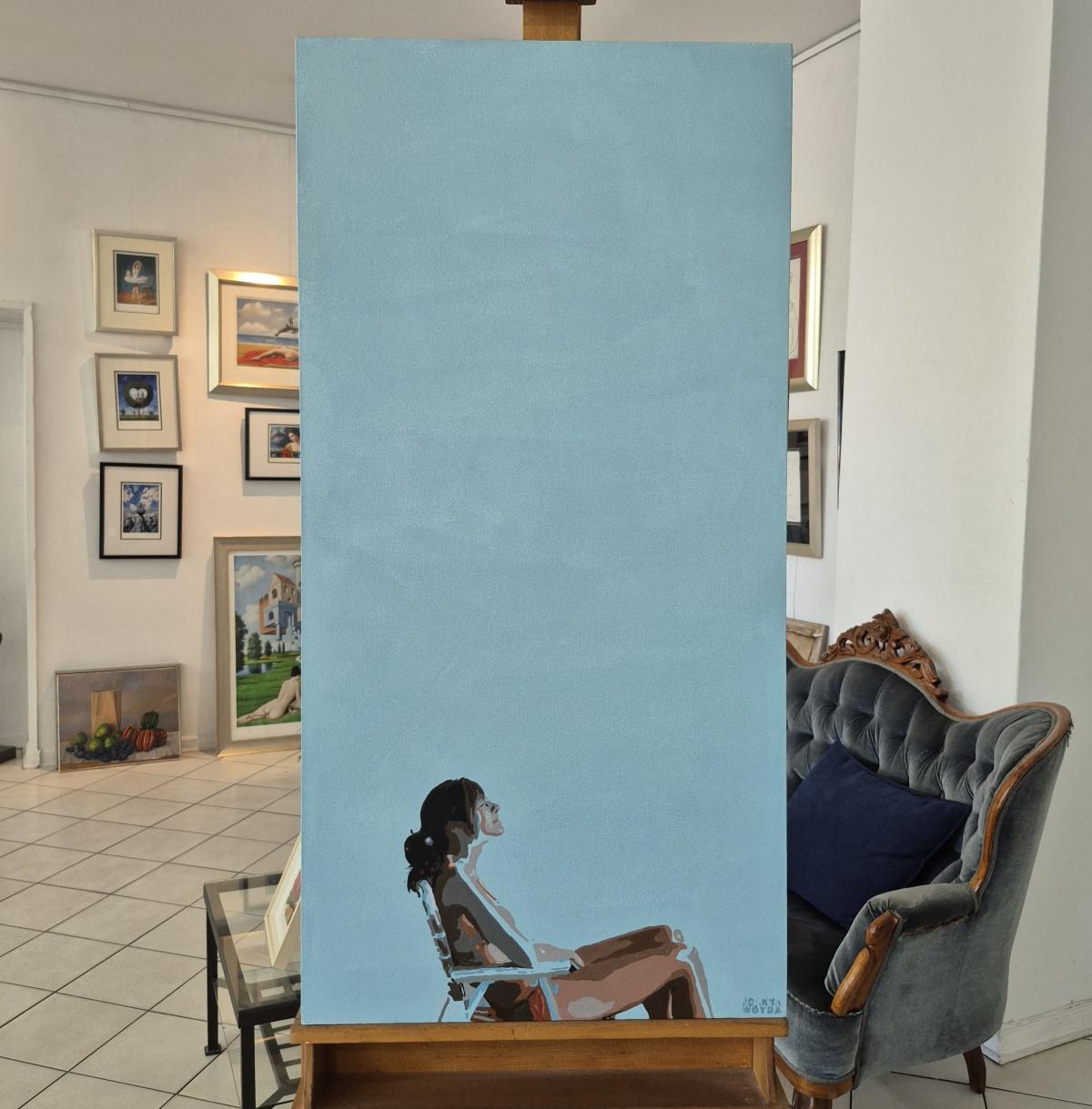 Strand - Sonnenbräune: Figurative Acrylmalerei, Minimalismus, Pop Art, Polnische Kunst (Pop-Art), Painting, von Joanna Woyda