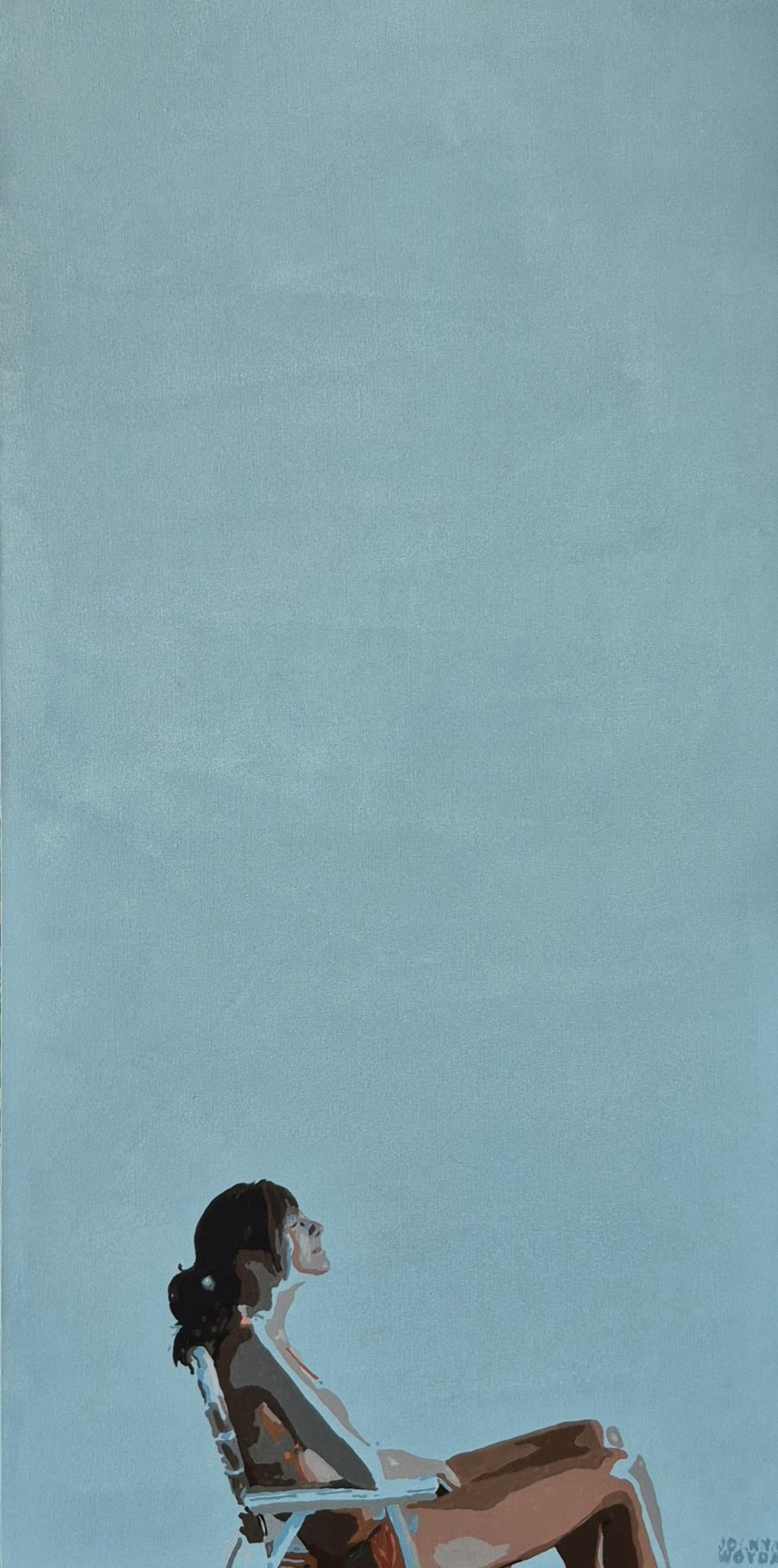 Strand - Sonnenbräune: Figurative Acrylmalerei, Minimalismus, Pop Art, Polnische Kunst (Blau), Figurative Painting, von Joanna Woyda
