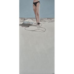 Beach Surfing Figurative Acrylic Painting, Summertime, Sea, Minimalism, Pop art