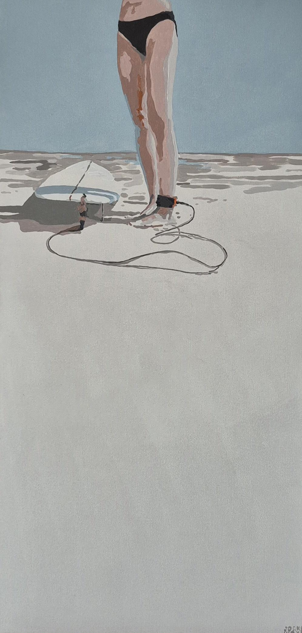 Plage Surf Figurative Peinture acrylique, Eté, Mer, Minimalisme, Pop art - Pop Art Painting par Joanna Woyda
