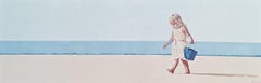 Spiaggia. Con un secchio blu. Pittura acrilica figurativa, Minimalismo, Pop art