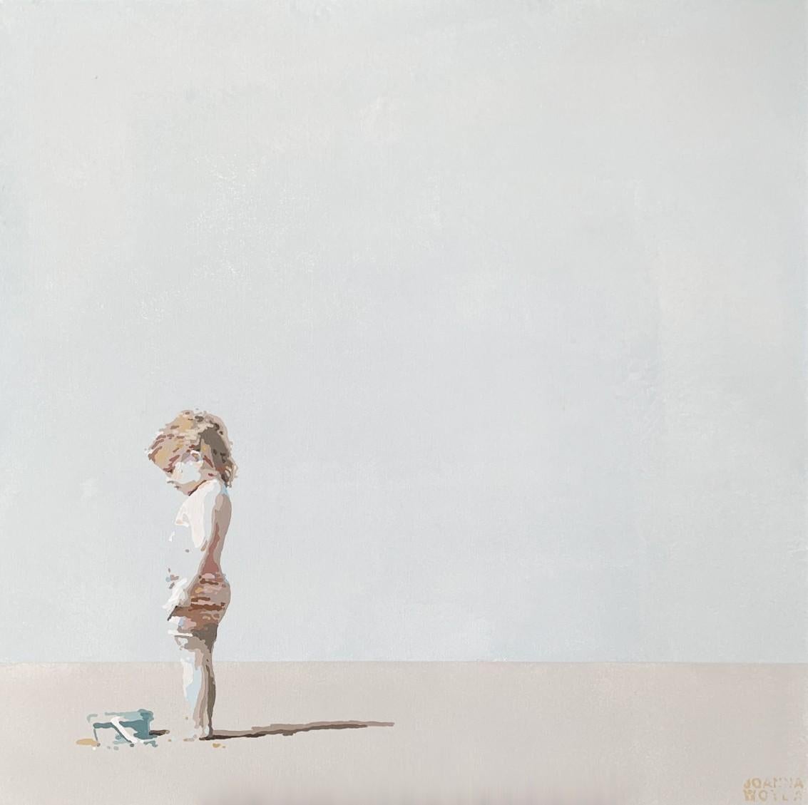 La plage. Avec un seau - Peinture figurative en acrylique, minimalisme, pop art