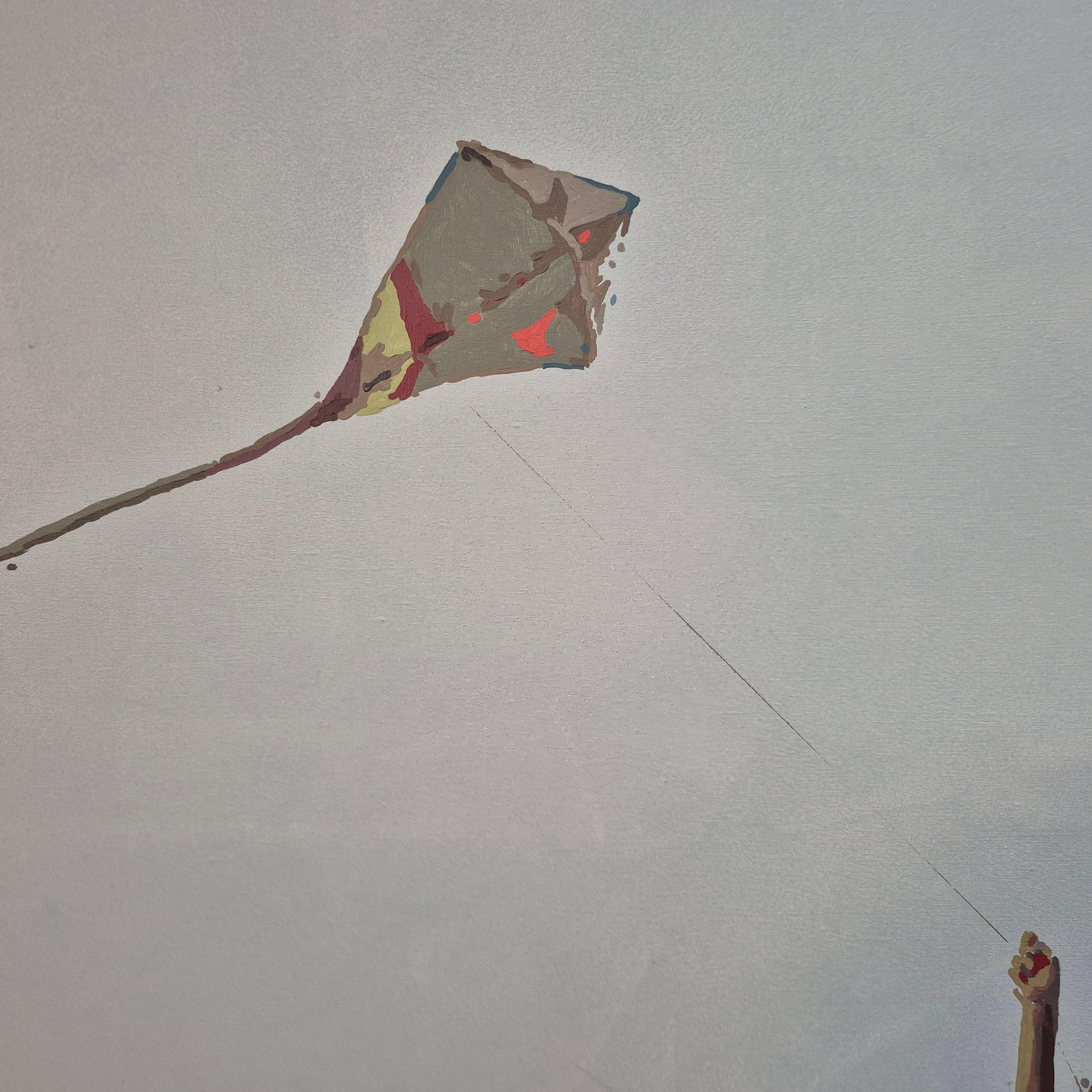 Beach Beach- With a kite. Figuratives Acrylgemälde, Minimalismus, Pop-Art, Polnische Kunst (Blau), Portrait Painting, von Joanna Woyda