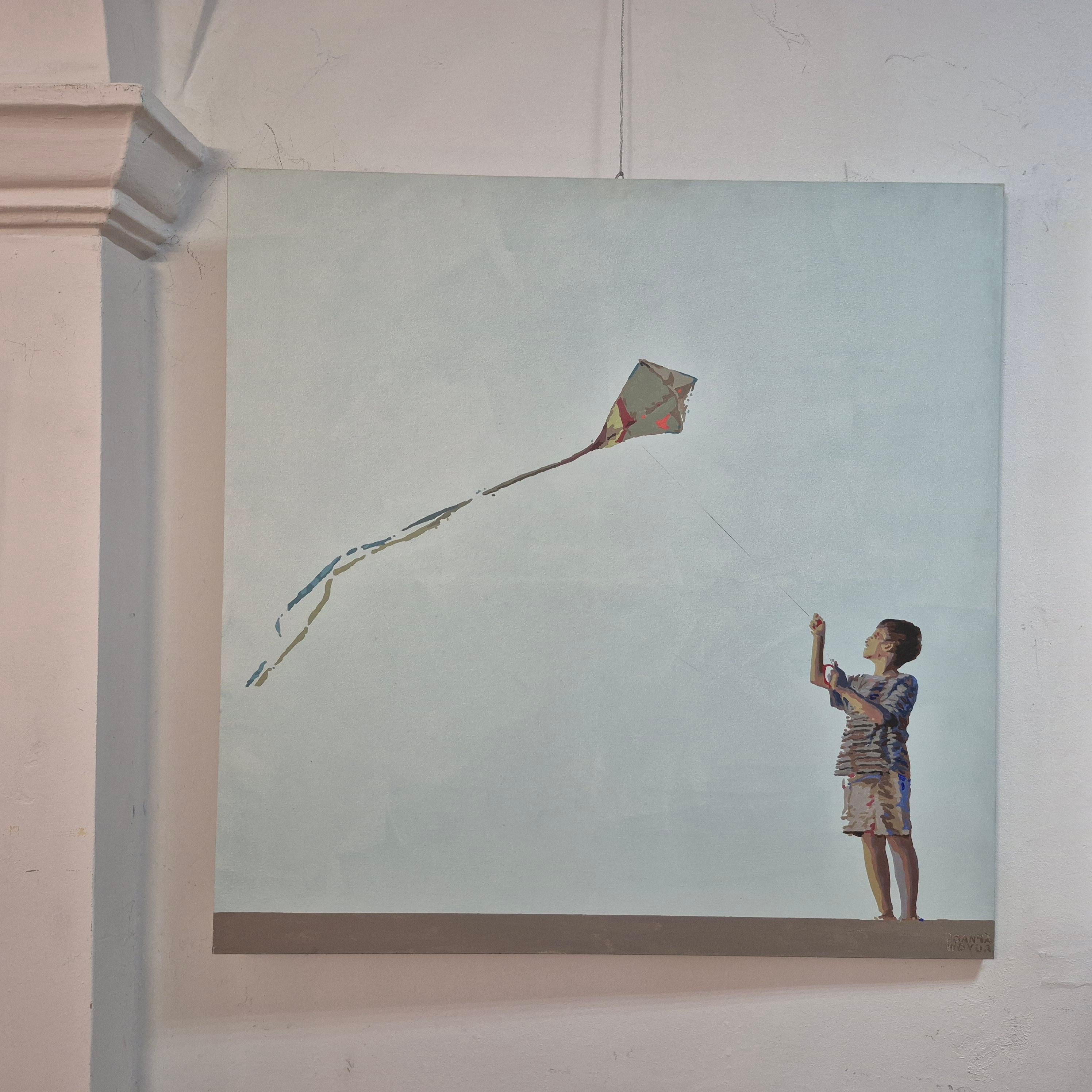 Beach Beach- With a kite. Figuratives Acrylgemälde, Minimalismus, Pop-Art, Polnische Kunst im Angebot 1