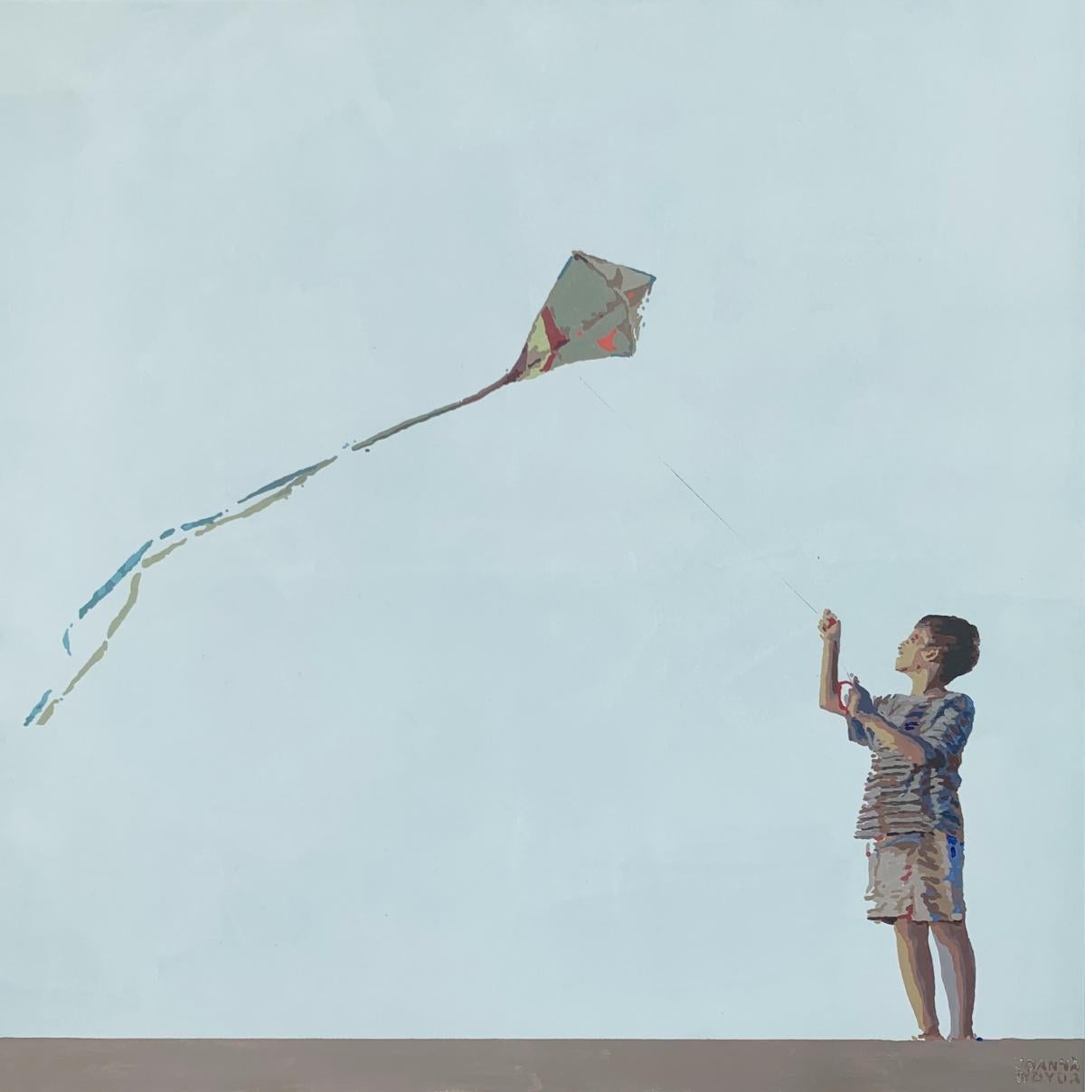 Beach- With a kite Peinture - Figuratif acrylique, minimalisme, pop art, art polonais