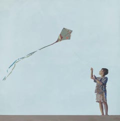 Beach- With a kite Peinture - Figuratif acrylique, minimalisme, pop art, art polonais