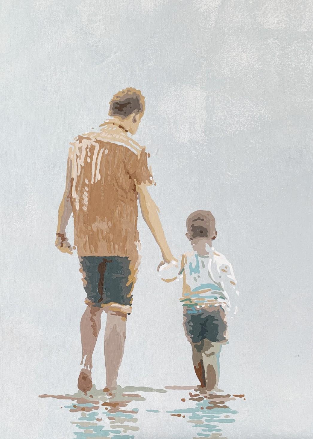 father holding son painting