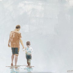 Beach. With son - Figurative Acrylic Painting, Minimalism, Pop art