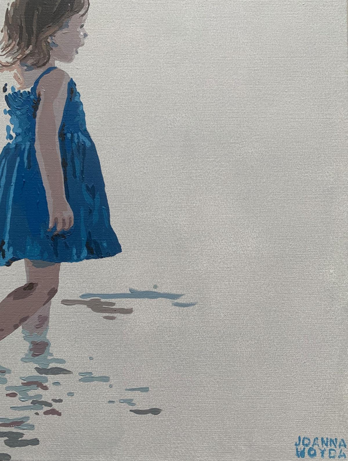 Vestido azul. Pintura acrílica figurativa, Minimalismo, Arte pop, Arte polaco - Landscape Painting Gris de Joanna Woyda