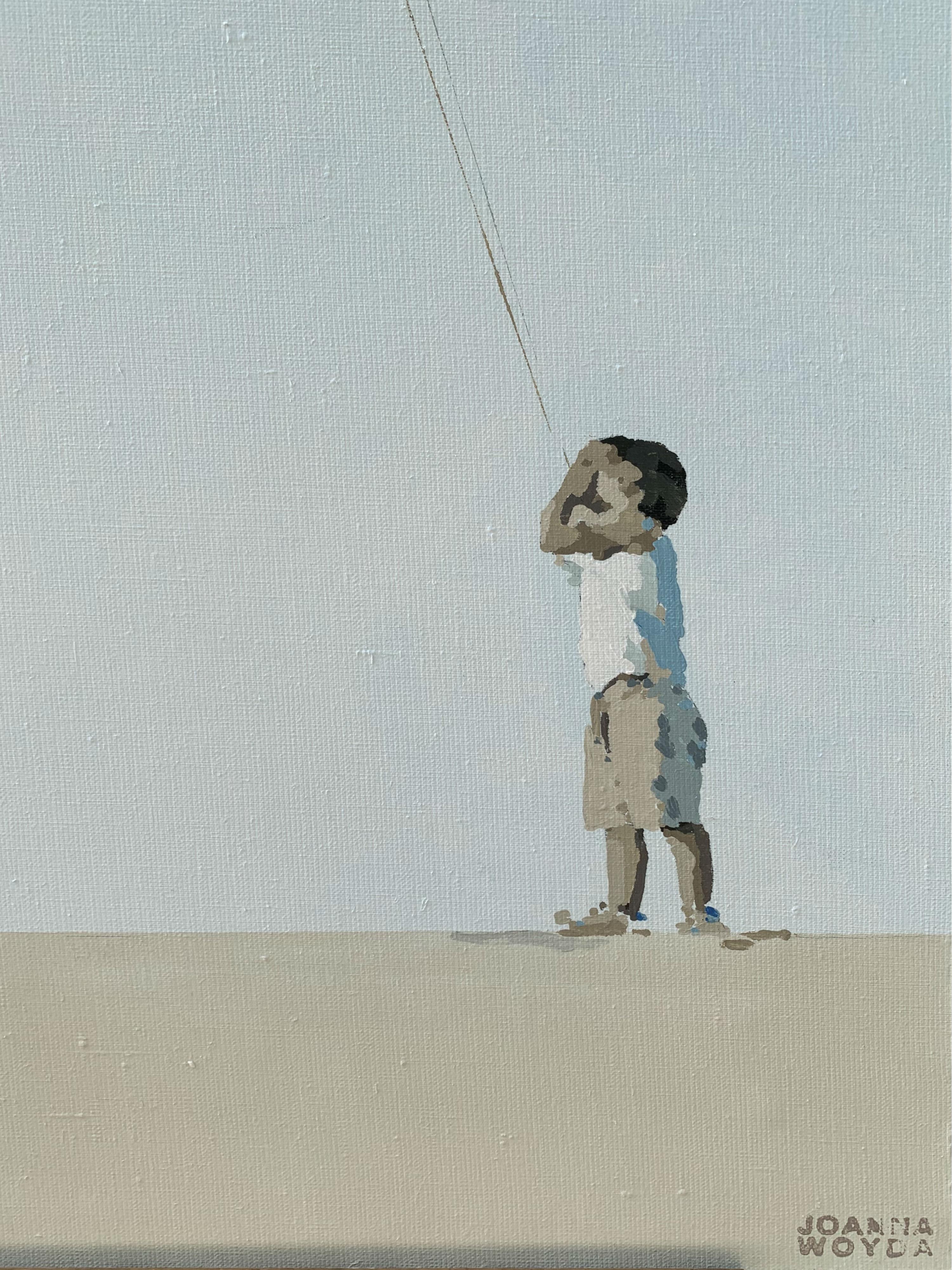 Boy with a kite - Contemporary Figurative Acrylic Painting, Minimalism, Pop art 1