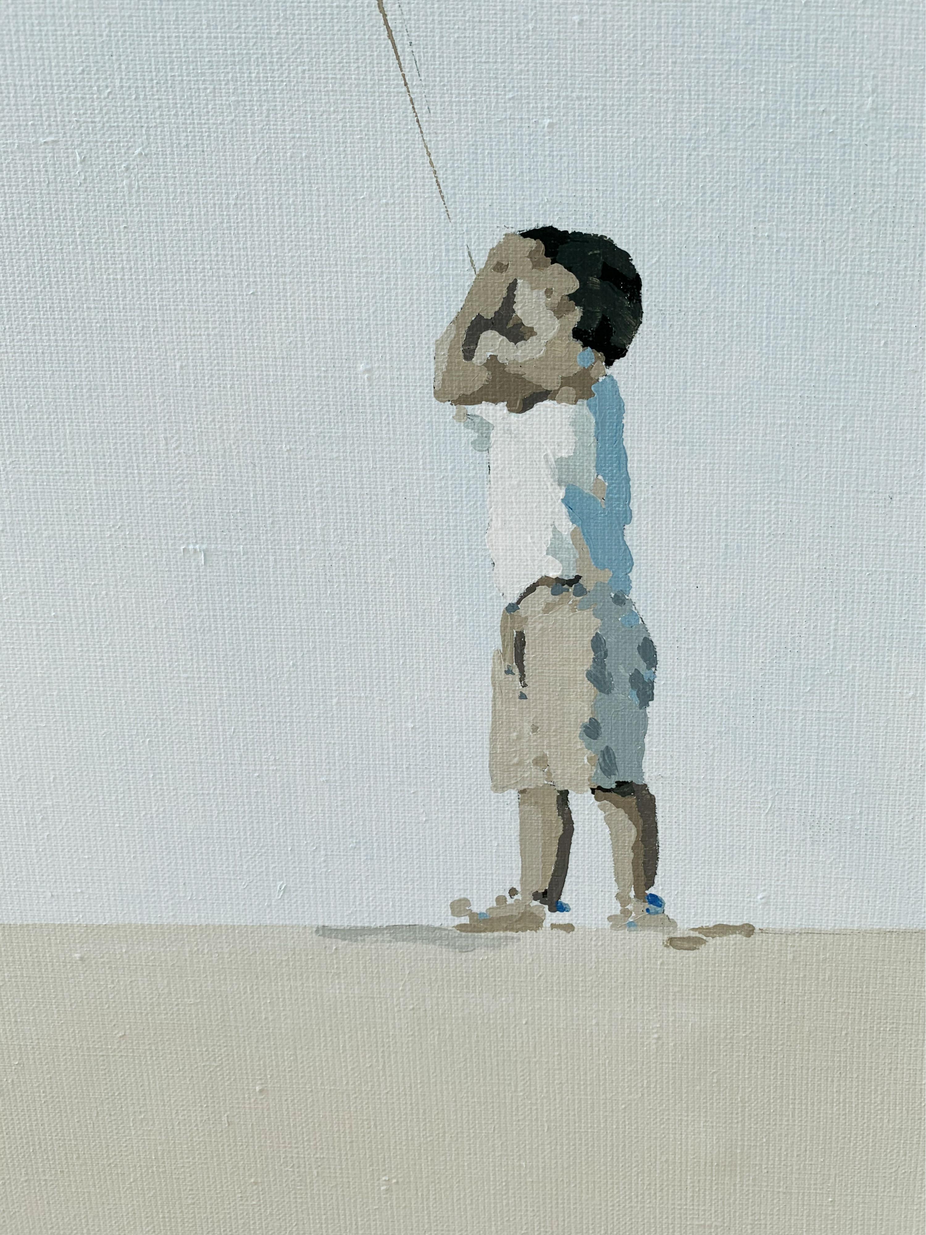 Boy with a kite - Contemporary Figurative Acrylic Painting, Minimalism, Pop art 2