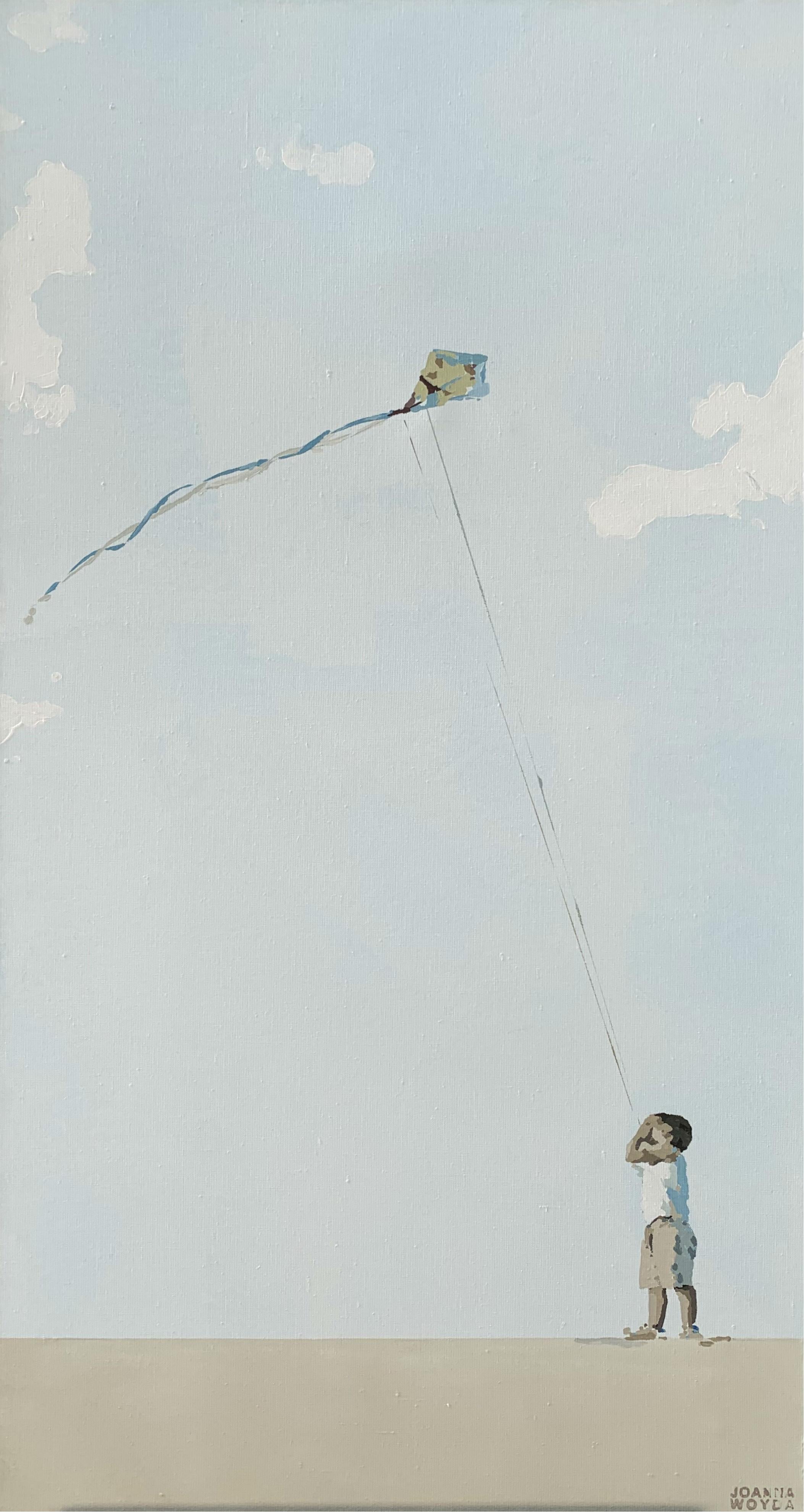 Joanna Woyda Portrait Painting - Boy with a kite - Contemporary Figurative Acrylic Painting, Minimalism, Pop art
