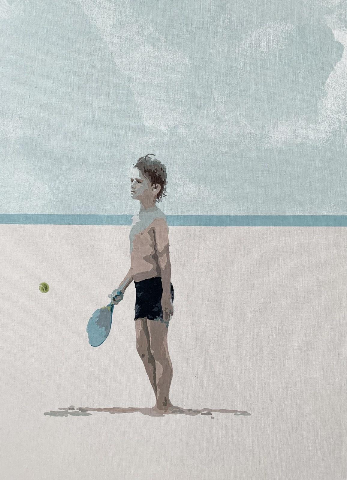 Boy with a racket - Peinture figurative  l'acrylique - Minimalisme - Artiste polonais - Painting de Joanna Woyda
