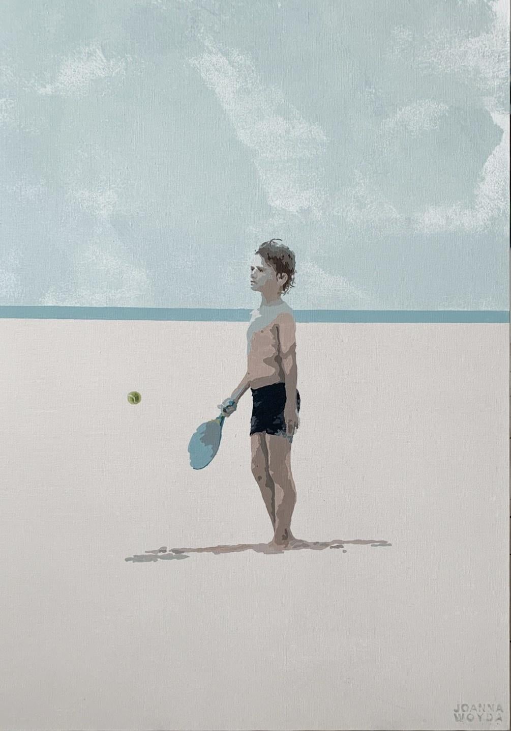 Boy with a racket - Peinture figurative  l'acrylique - Minimalisme - Artiste polonais - Pop Art Painting par Joanna Woyda