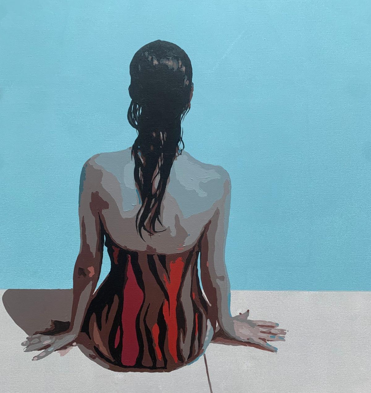 Junto a la piscina. Pintura acrílica figurativa, Minimalismo, Arte pop, Arte polaco en venta 1