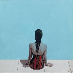 Junto a la piscina. Pintura acrílica figurativa, Minimalismo, Arte pop, Arte polaco