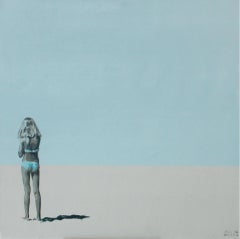 Girl in a blue swimsuit - XXI Century Acrylic Painting, Minimalism, Muted Colors