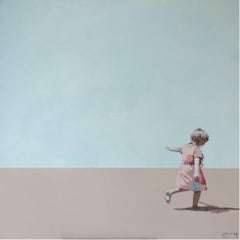 Girl in a pink dress - Figurative Acrylic Painting, Minimalism, Pop art