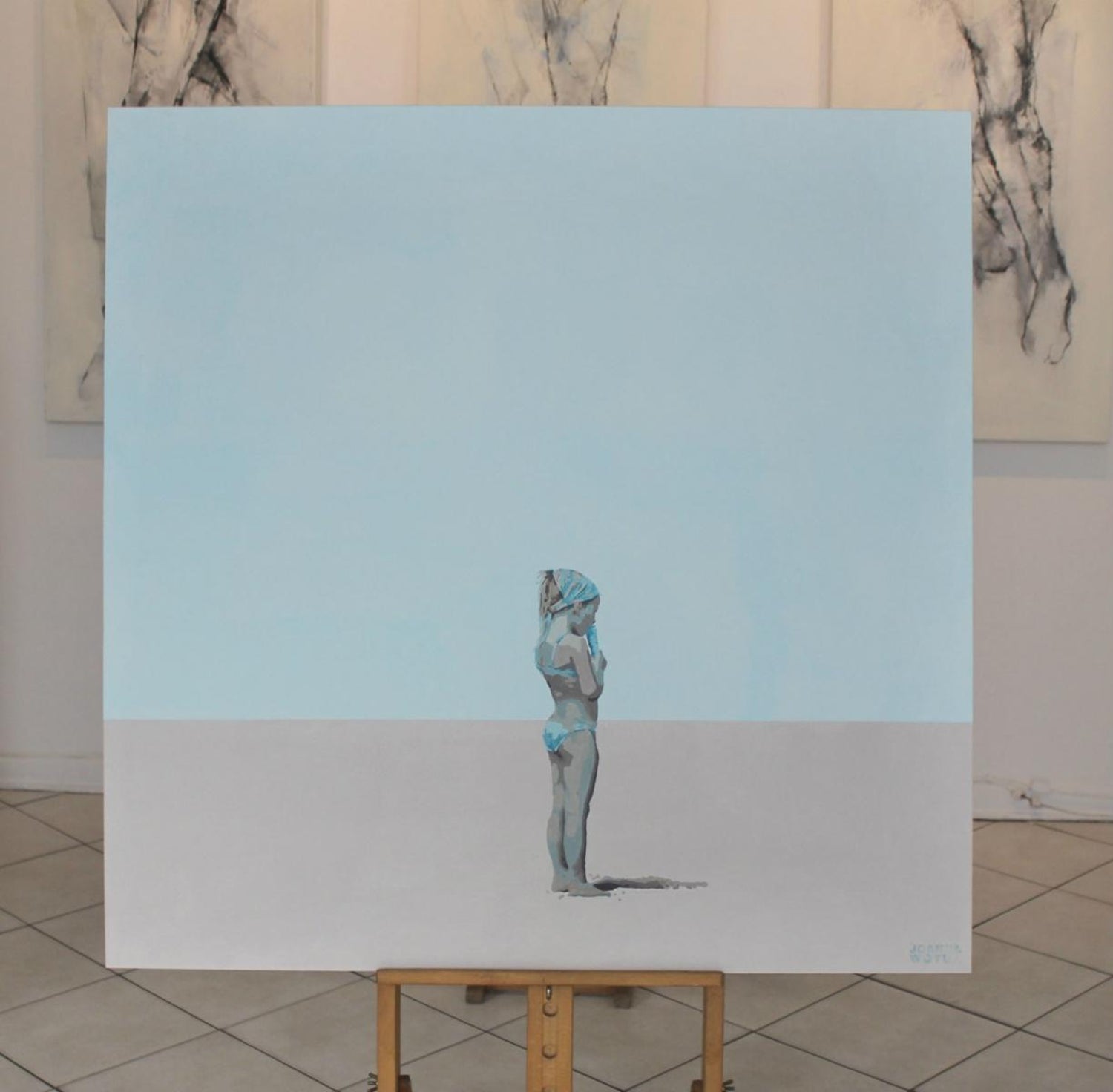 Girl With An Ice Cream Xxi Century Acrylic Painting Minimalism Muted Colors
