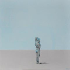 Girl with an ice cream- XXI Century Acrylic Painting, Minimalism Muted Colors