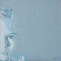 Hania - Figurative Painting, Portrait, Monochomratic blue, Child, Pop art