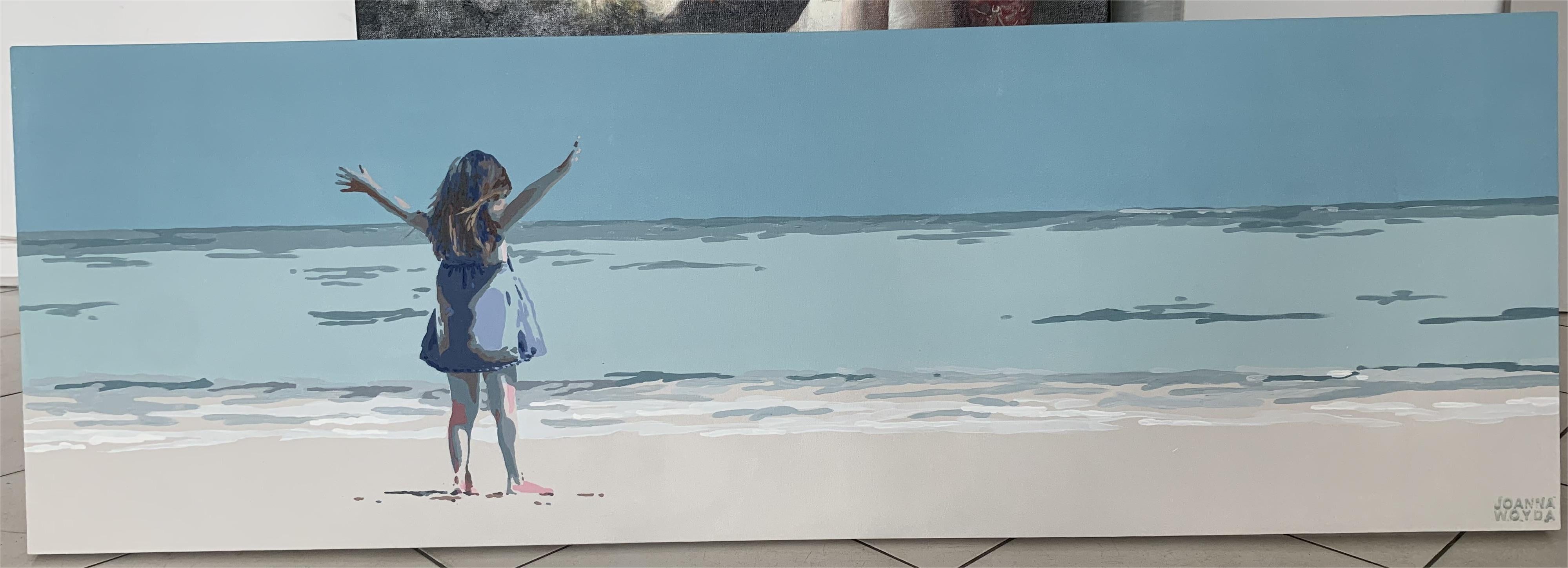 Joanna Woyda Figurative Painting – Glücklich sein. Figuratives Acrylgemälde, Minimalismus, Pop-Art, Polnische Kunst