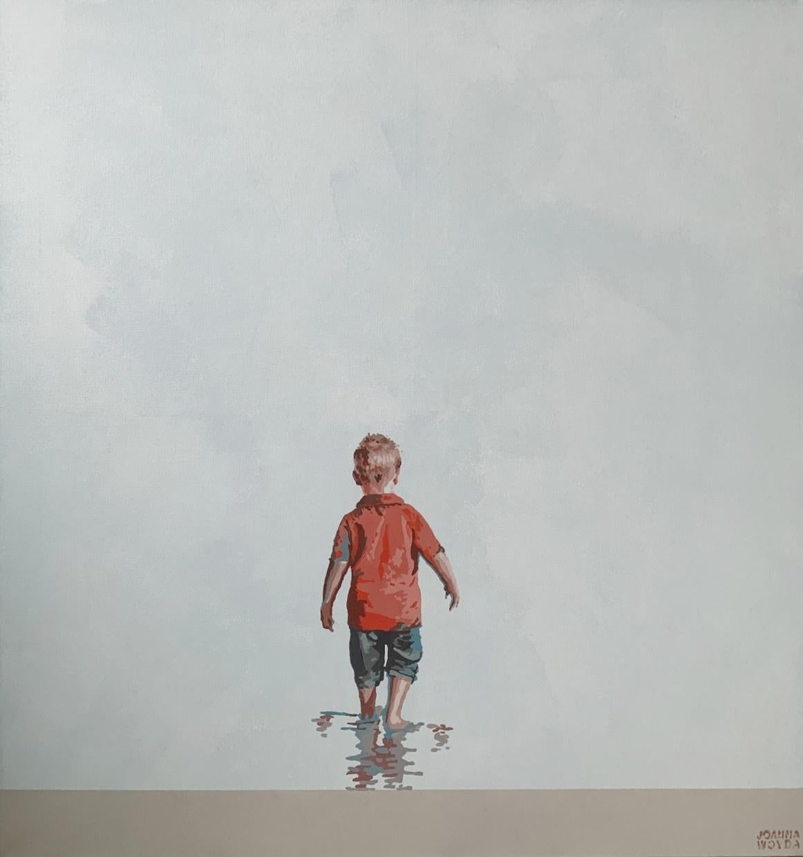 Joanna Woyda Portrait Painting – In Rot – Figuratives Acrylgemälde, Minimalismus, Pop-Art, polnischer Künstler